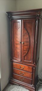 Dark Wood Freestanding Wardrobe Armoire, 2 Hinged Doors, 3 Drawers, 3 Shelves