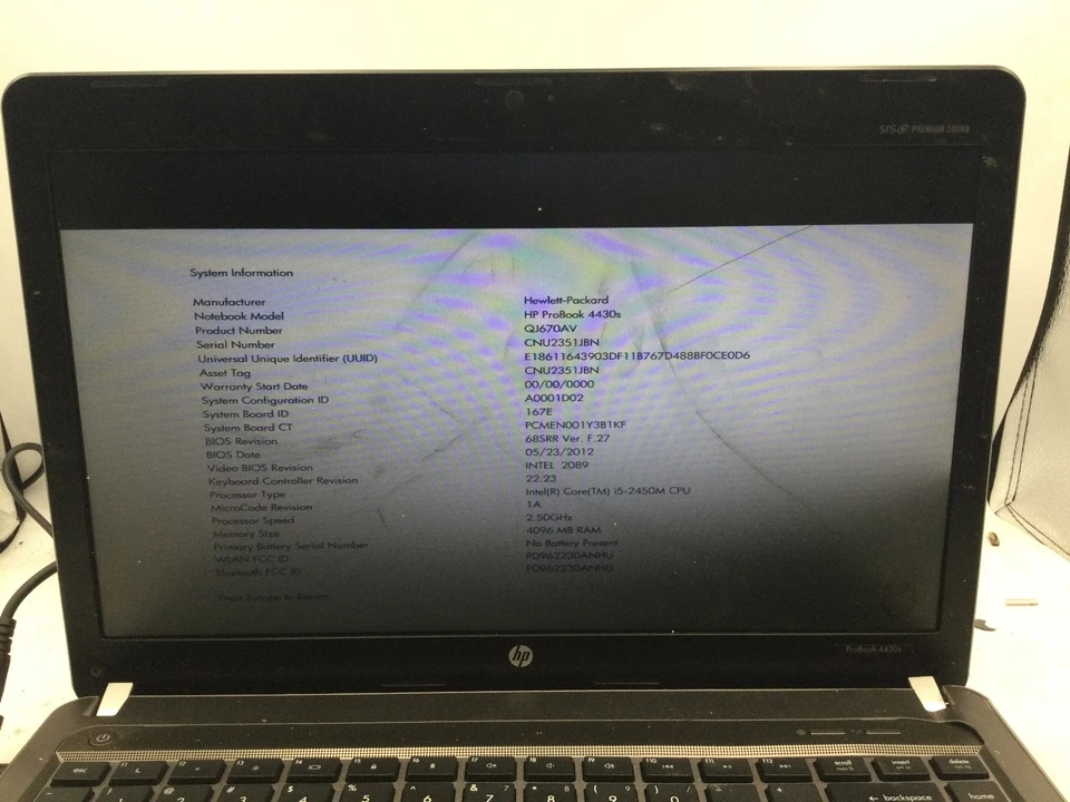 HP PROBOOK 4430s - BOOTS TO BIOS - INTEL I5 2450M - 4GB RAM -READ DESCRIPTION-BB - Image 2 of 4