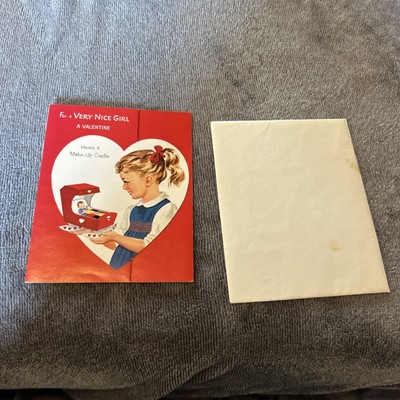 Vintage Norcross Valentine Day Greeting Card Make Up Cradle Rare Very Nice Girl