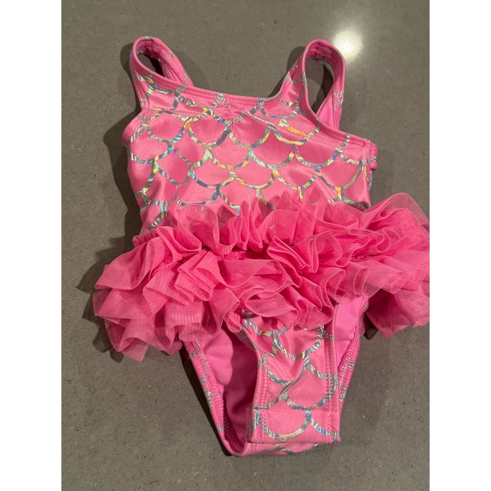 Mädchen Cat & Jack rosa Meerjungfrau Schuppen Rüschen Badeanzug 12M