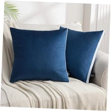  Pack of 2 Velvet Throw Pillow Covers, Decorative 18" x 18" (Pack of 2) Navy