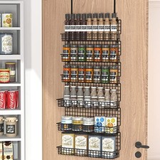 6-Tier Spice Rack Organizer with Door Hook, Wall Mounted  Over Black-6 tier
