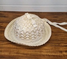1960s Straw Childrens Sunday Hat Turned Brim Woven Ribbon Tail Easter Union Made