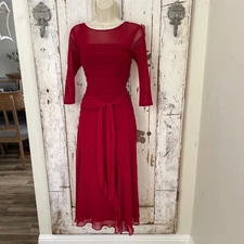 Sangria Size 6 Woman's Red Ruched Belted Midi Cocktail Party Formal Dress