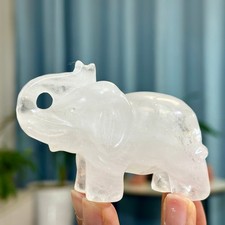 153G Natural Clear Quartz White Crystal Hand Carved Elephant Reiki Healing Gem