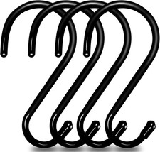 4 Pack Large S Hooks for Hanging Heavy Duty, 6 inch Non Slip Vinyl Black