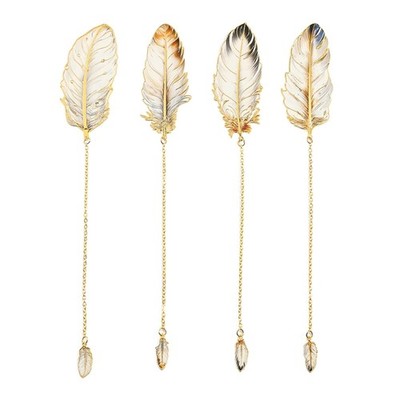 2 Pcs Retro Bookmarks Metal Page Marker Reading Bookmarks Feather Bookmarks