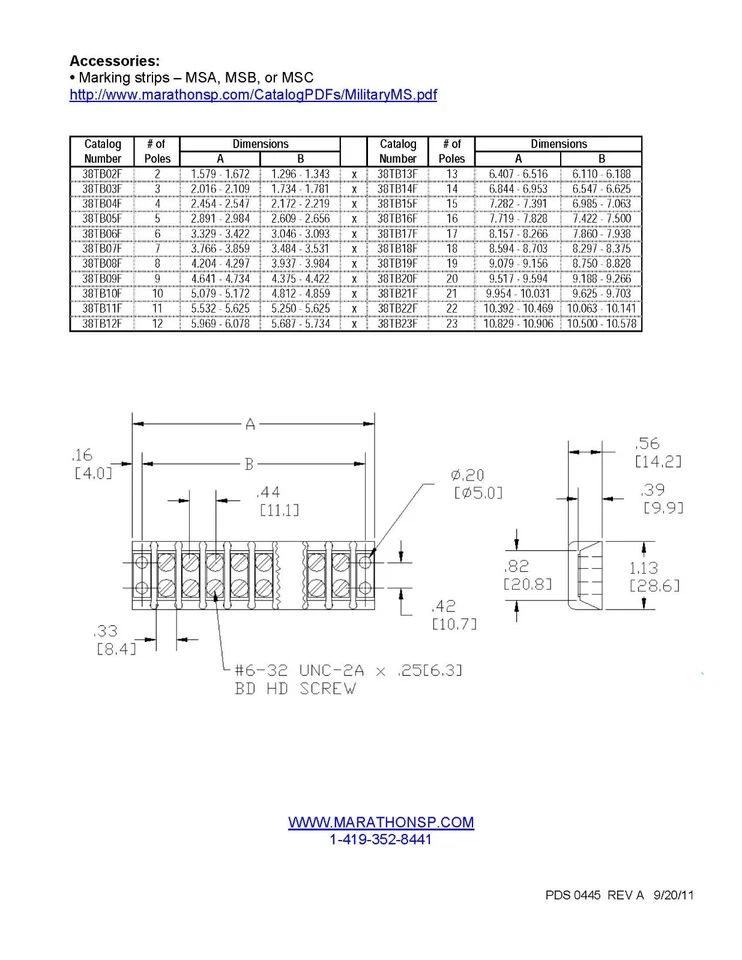 Marco 38TB7F, Barrier Terminal Block, 2 Row, 7 Pos, (NOS) - Image 4 of 4