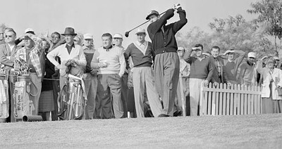 Lloyd Mangrum drives from first tee opening round of 30th annual - 1956 Photo
