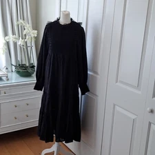 NWOT The Great Womens Black Cotton Dot Print Tulle Smocked Midi Dress S(4-6)