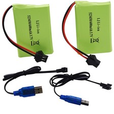 2 Pack 3.7V 600mAh Lithium Rechargeable Battery and 2 USB Charger Cable Compa...