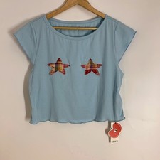 Cider Women's Plaist Star Cropped Baby Doll Short Sleeve T Shirt Size 1XL NWT