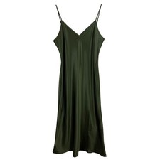 Quince Washable 100% Silk Slip Dress Midi V-Neck WOMEN XL BASIL GREEN