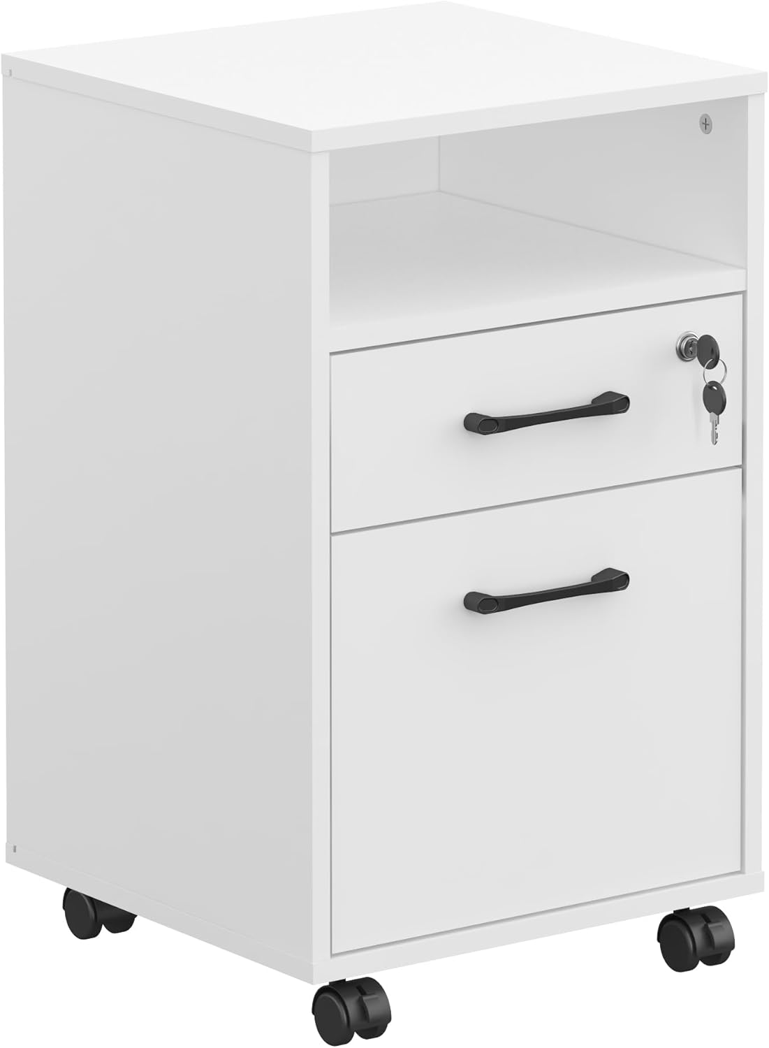 Filing Cabinet Mobile Lockable Storage with 2 Drawers Wheels Open Shelf Unit