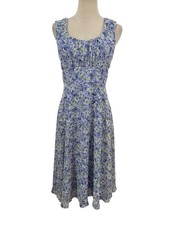 Y2K North Style Dress Chiffon Floral Midi Sz 4 Cottagecore Garden Purple Blue