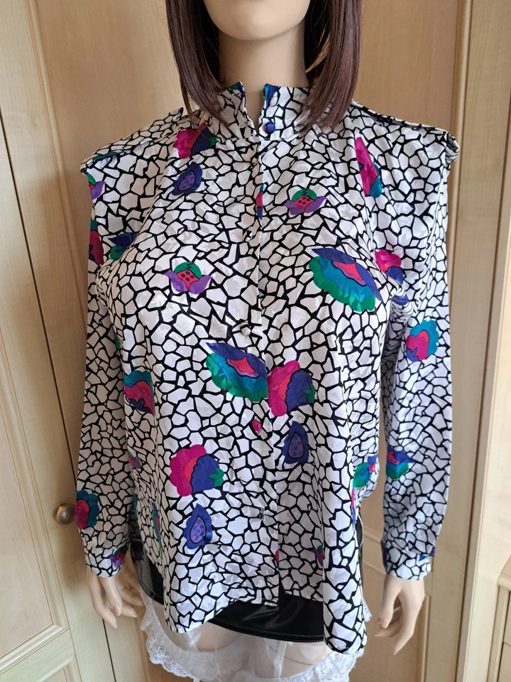 Rare Vintage Trio of London Shiny 80s New Romantic Colourful Eye-catching Blouse - Image 2 of 4