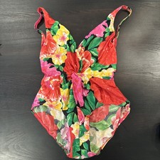 Vintage Gottex Swimsuit Floral Twist Knot Front Size 14 FAST Shipping Stunning