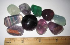 10 TUMBLED POLISHED 0.7"- 1.1" GREEN  PURPLE FLUORITE CRYSTAL STONES 103.5g 2
