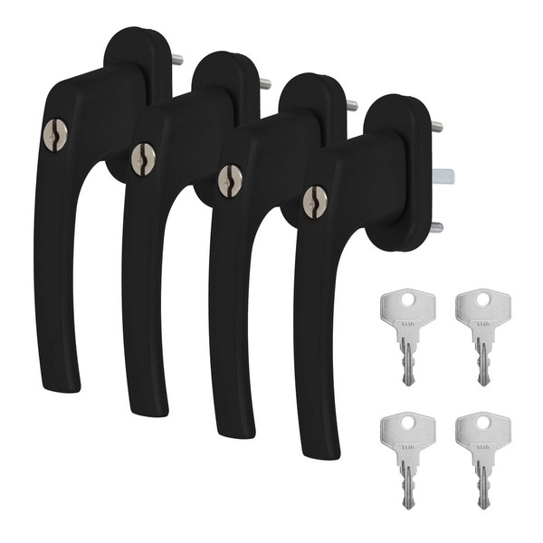 4 X Alu Fenstergriff In Schwarz Ral 9005 AbschließBar - StiftläNge 40Mm-image