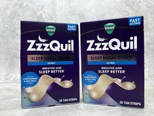 2 Boxes! VICKS ZzzQuil Sleep Nasal Strips Ultra 26 Tan Strips - 52 total strips