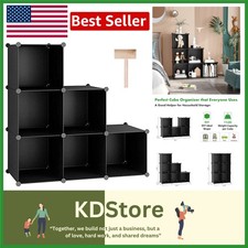 6-Cube Storage Organizer Set Stackable Closet Shelves Black Plastic Wardrobe ...