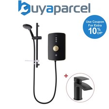 Image of Triton Amala Metallic 8.5kW Brushed Copper Electric Shower Matt Black + Tap