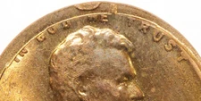 1958-D Lincoln cent error. Struck through  , Broad struck ?            # 0110