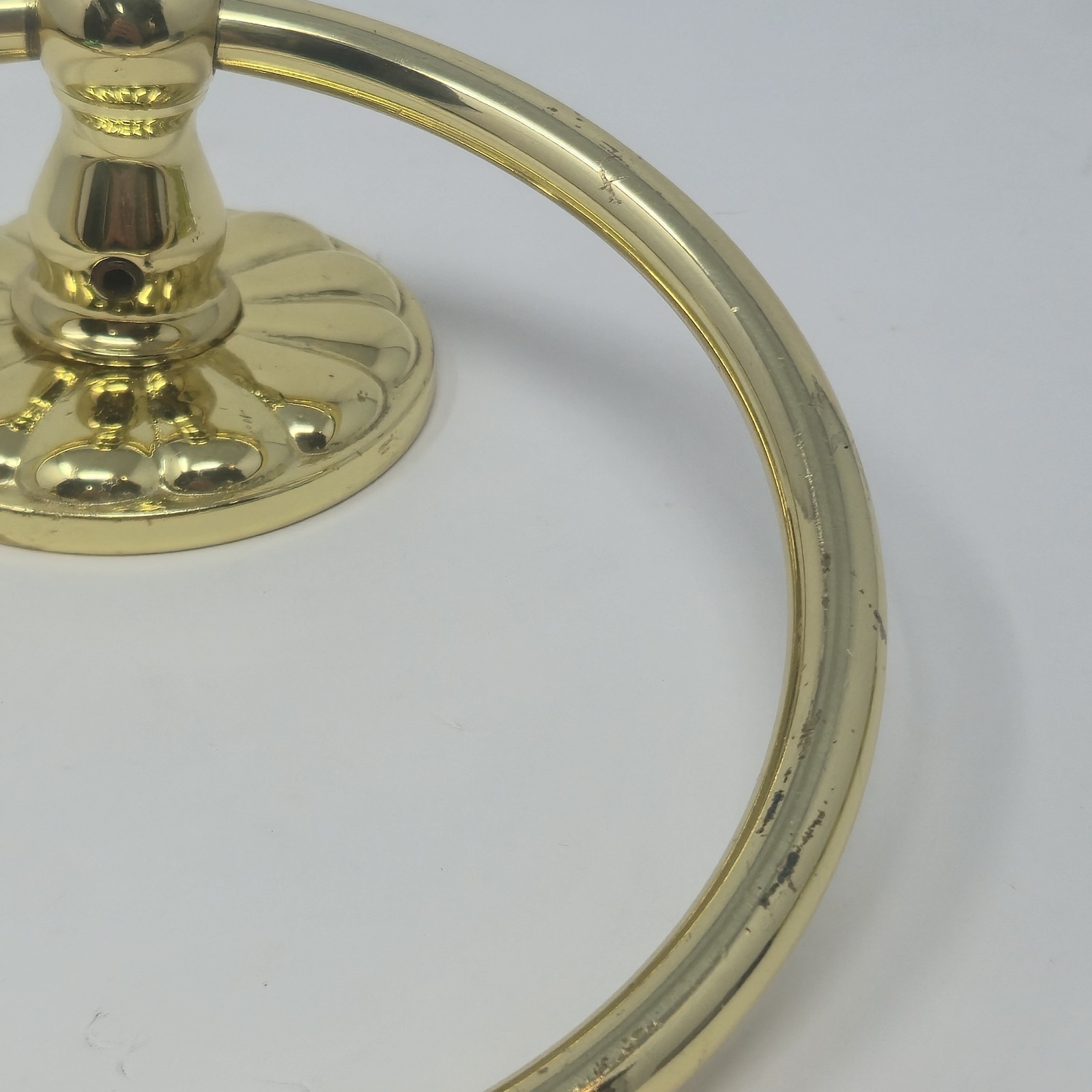 Vintage Polished Brass Towel Ring 6" Scalloped Fluted Base Bathroom Hardware image 5