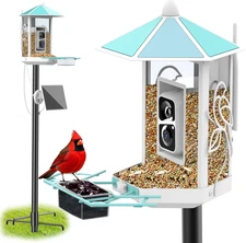 Metal Bird Feeder with Camera and 74.5 Inch Pole - Smart Camera Bird Feeder Sola