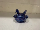 Degenhart Miniature 2.25 Inch Cobalt Carnival Glass Hen on Nest