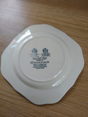 Vintage Johnson brothers Stagecoach blue square plate. Excellent