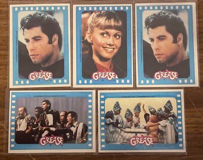 Set Of 5 TOPPS 1978 GREASE Blue Movie Trading Card Stickers No. 1, 2, 6, 7 (2)