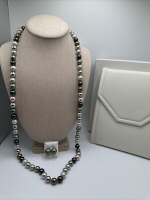 Beautiful Facets Multi Colored 10mm Faux Pearl Necklace & Earrings Set