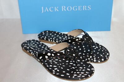NEW! NIB! JACK ROGERS Black White Patent ROWAN Flip Flop Sandals Sz 5