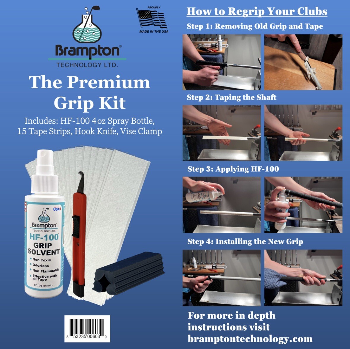 PremiumBrampton Grip Kit. Tape, Solvent, Knife. DIY Golf Grip