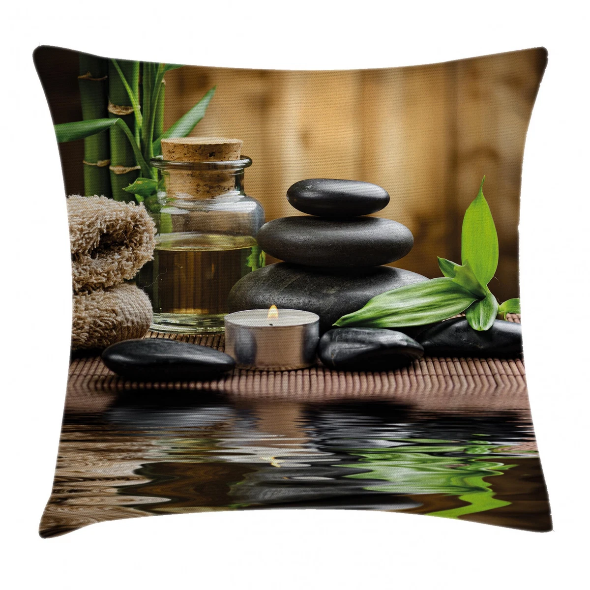 Spa Throw Pillow Case Asian Zen Massage Stones Square Cushion