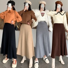 Hot Winter Wool Blend Warm Long Pleated Knitted Skirts New