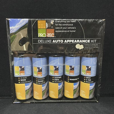 Pro Tec Deluxe Auto Appearance Kit 5 Bottles 2 Applicator Pads Brand New