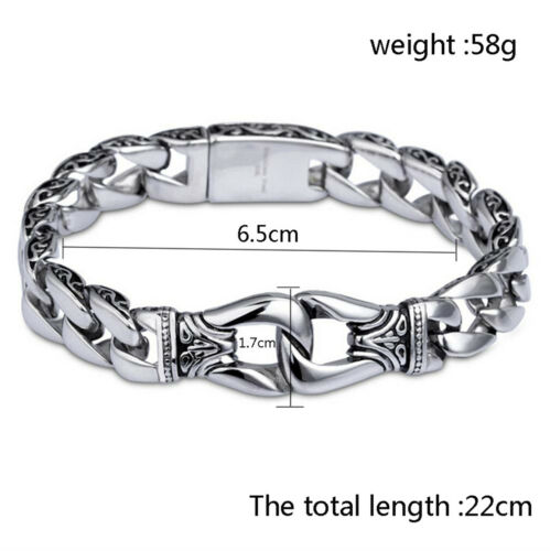 Bracciale Uomo Pesante Robusto Acciaio Inox Curb Catena Cubana Braccialetto US - Foto 4 di 14