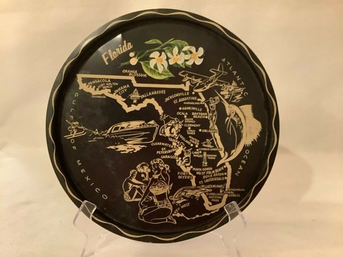 Florida State Vintage Black Metal Beer Tray Rustic Home Decor  Retro Collectible