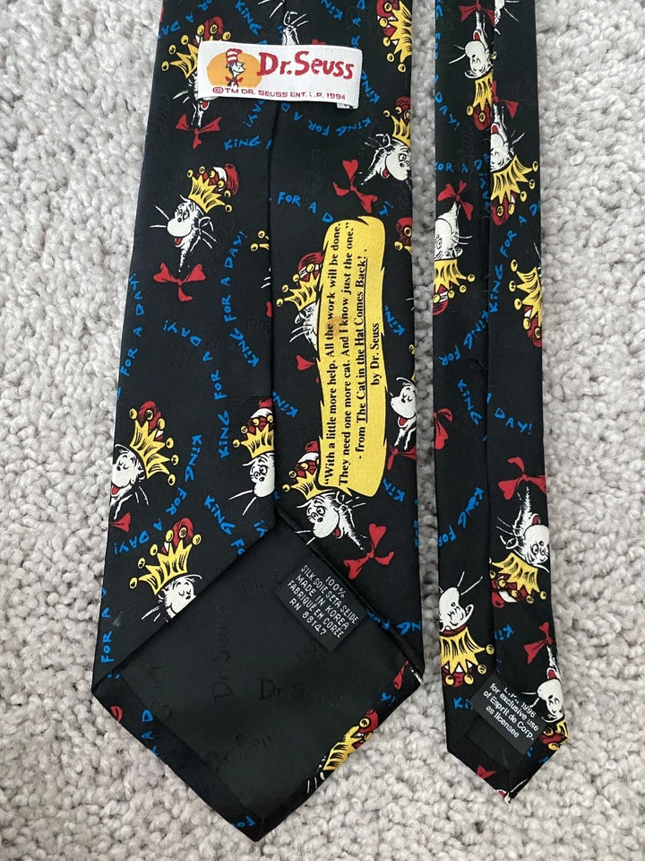 Винтажный галстук учителя Dr. Seuss King For A Day синий 100% шелк - Изображение 3 из 4