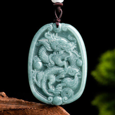 Natürlicher Grade A Jade Jadeit blau Wasser Eis Art oval Sternzeichen Drache Anhänger