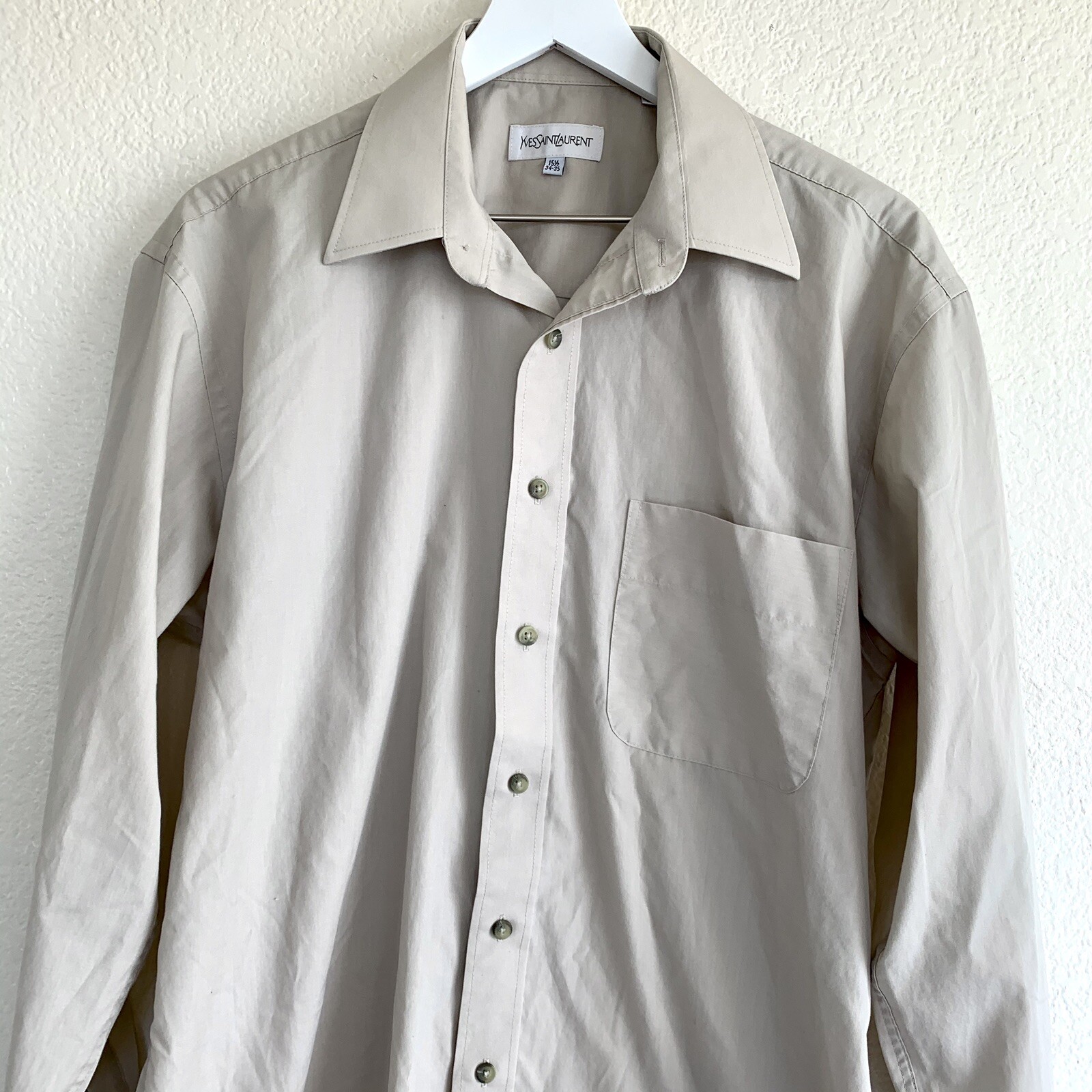 YSL Yves Saint Laurent Uomo Manica Lunga Beige Bottoni Tg 15 5 34 35 Medium