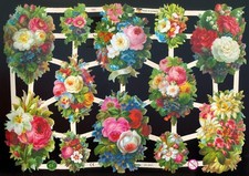 VICTORIAN STYLE DIE CUT PAPER SCRAPS MIXED FLORAL BUNCHES ef7351 GERMANY