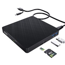 External CD DVD Drive for Laptop, USB 3.0 and USB-C Portable Burner Writer, 8...