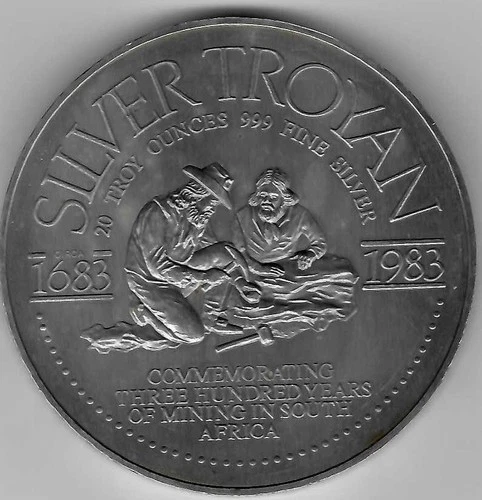 1 South Africa Silver Troyan 20 Oz Ounce .999 Fine Silver Round Bar 1983