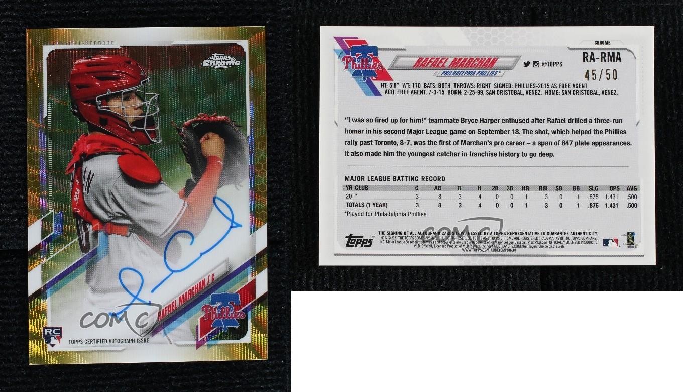 2021 Topps Chrome Rookie Gold Wave Refractor 45/50 Rafael Marchan Auto RC view 3