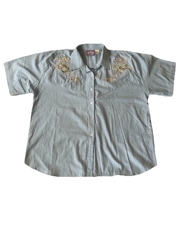 VTG Premier International Ladies Plus Blue Shirt Sz3XL Embroidered Flowers Purls