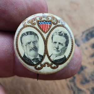 Very Rare 1900s 1904 Teddy Roosevelt Presidential Campaign Pinback Button Pin