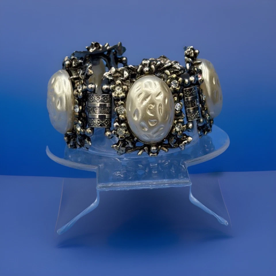 复古艺术装饰厚手链带巴洛克珍珠 — 第 2/4 张图片